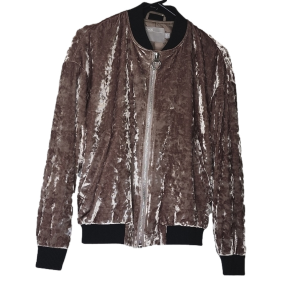 ASOS velvet bomber jacket. Toupe and black with pockets. Size 4